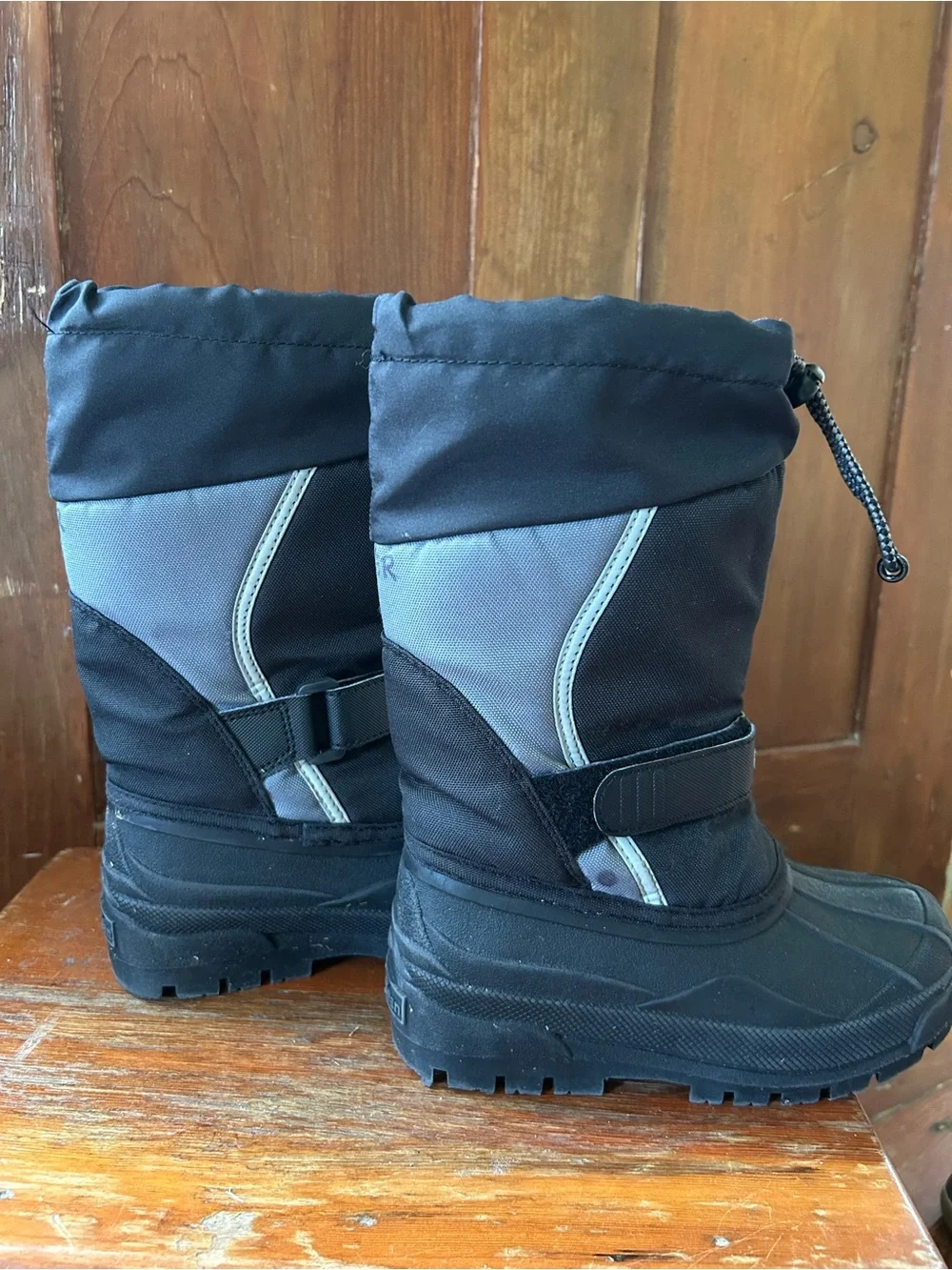 L.L. Bean Kids' Black Waterproof Winter Boots with Drawstring Top